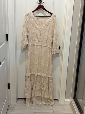 Boho Ivory Tiered V-Neck Maxi Dress